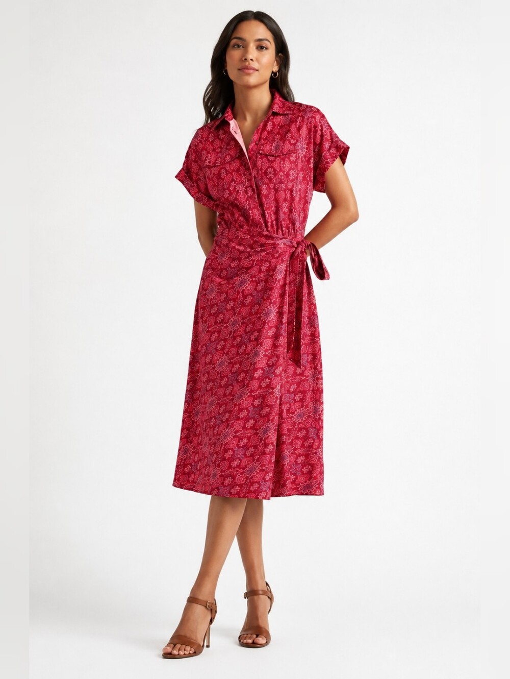 LAUREN RALPH LAUREN Size 2 Geo-Print Shantung Midi Dress